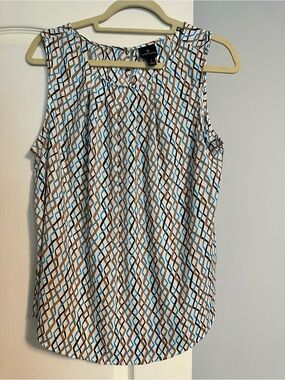 Worthington Blue, Brown & White Geometric Sleeveless Camisole